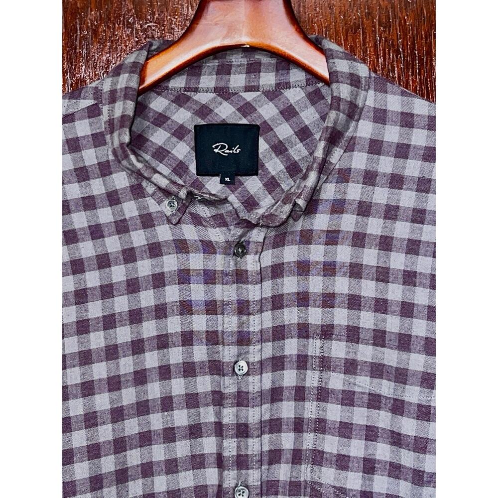 RAILS GRAY PURPLE CHECK LONG SLEEVE COTTON REID SHIRT SIZE XL
